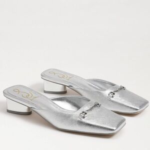 Sam Edelman Ollie Square Toe Mule Size 7.5 in Soft Silver NWT